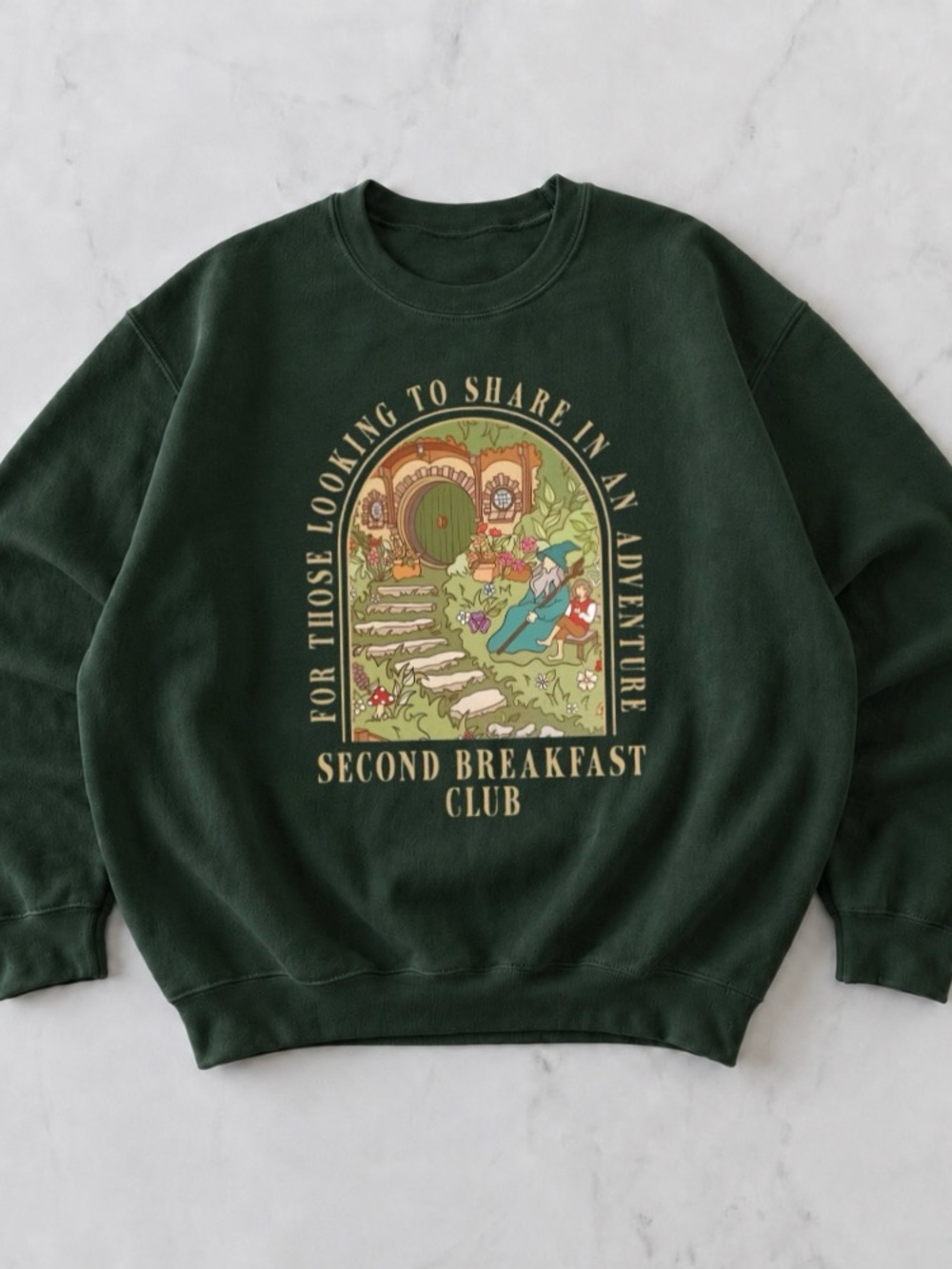 Second Breakfast Club Graphic Crewneck Sweatshirt Cozy Fantasy Adventure Bookish